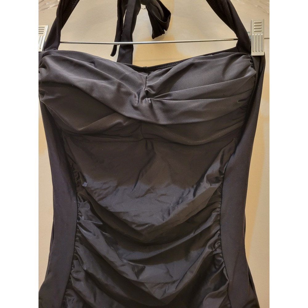 Marinavida Womens Black Ruched Halter One Piece Swimsuit Padded Small New 103
